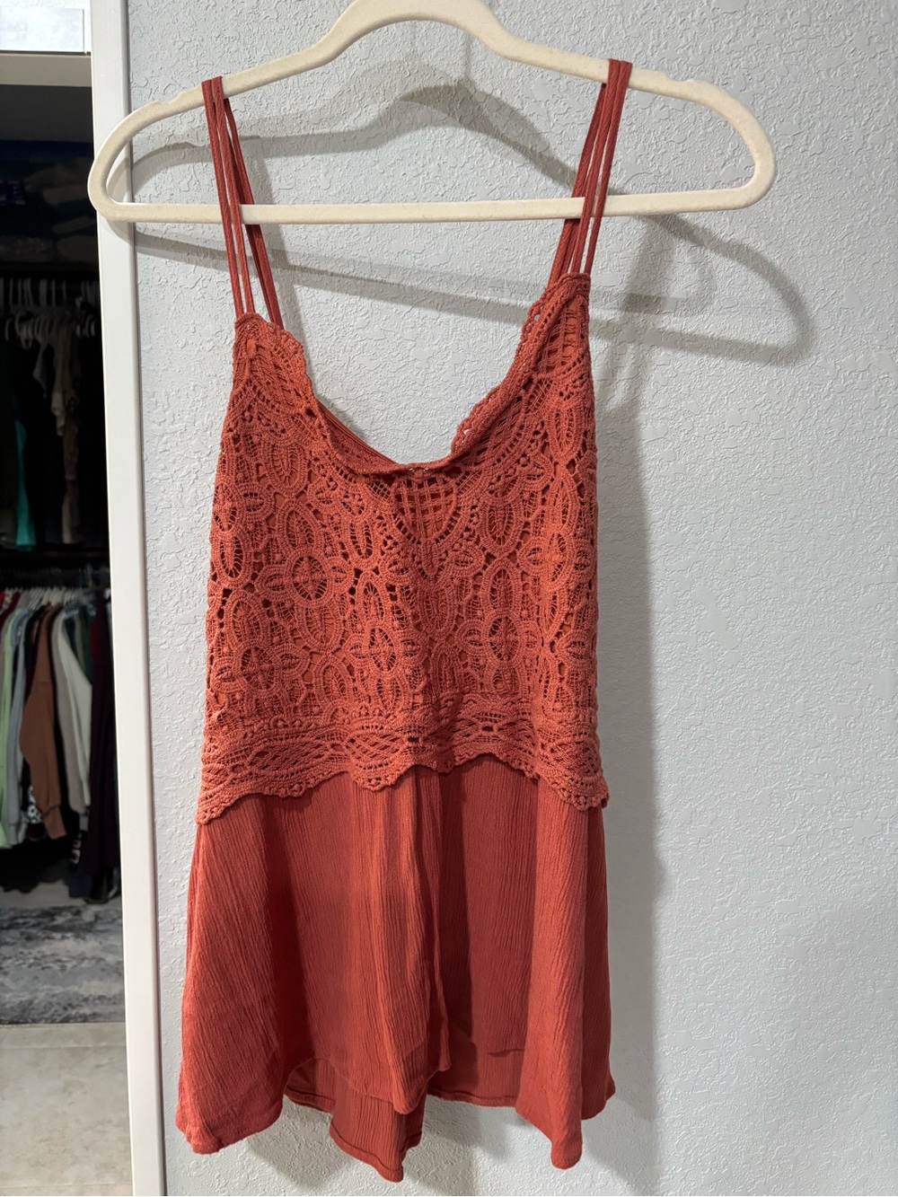 Maurices Burnt Orange Crochet-Overlay Camisole